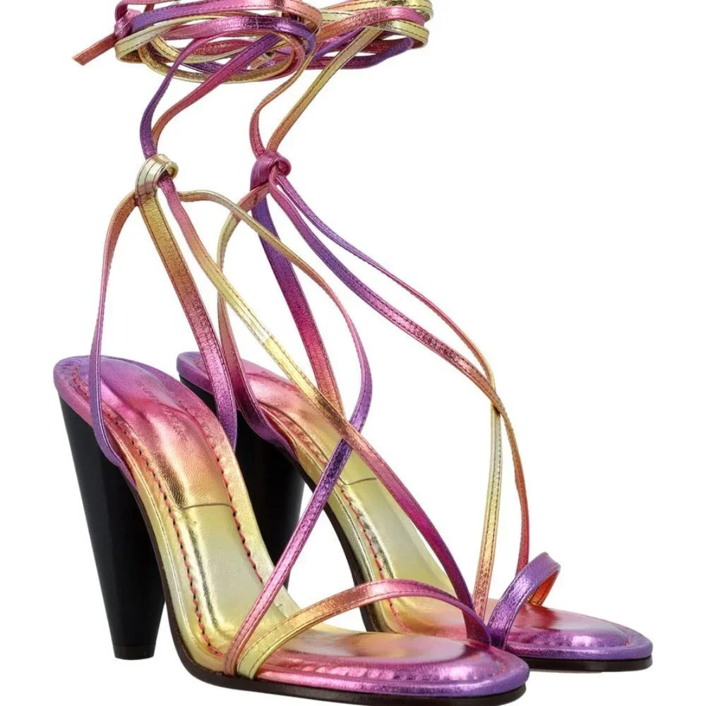 New Isabel Marant Aliza Metallic Leather Sandals in Metallic Pink